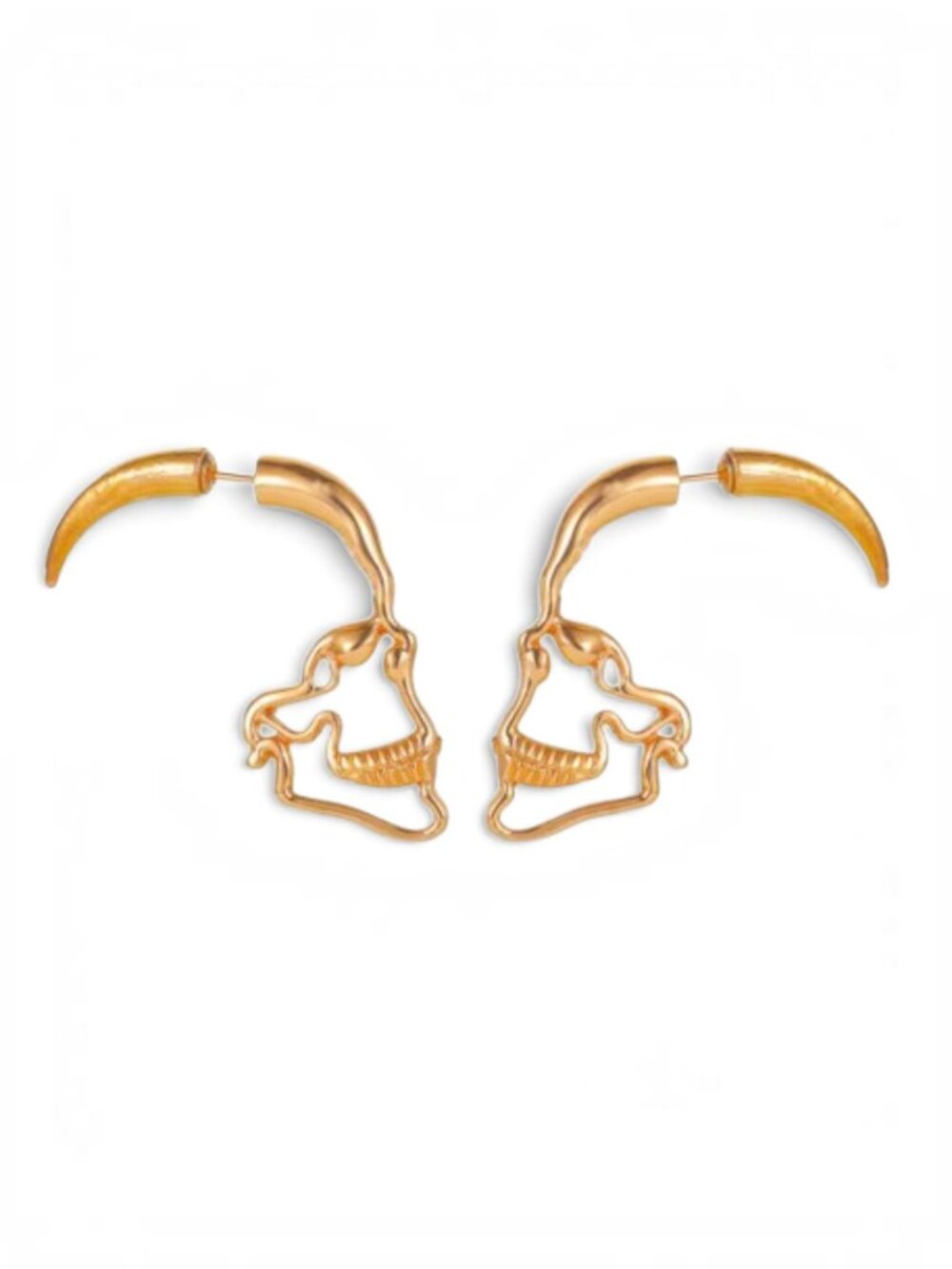 Gold Tone Skull Hoop Earrings Gothic Punk Skeleton Statement Jewelry